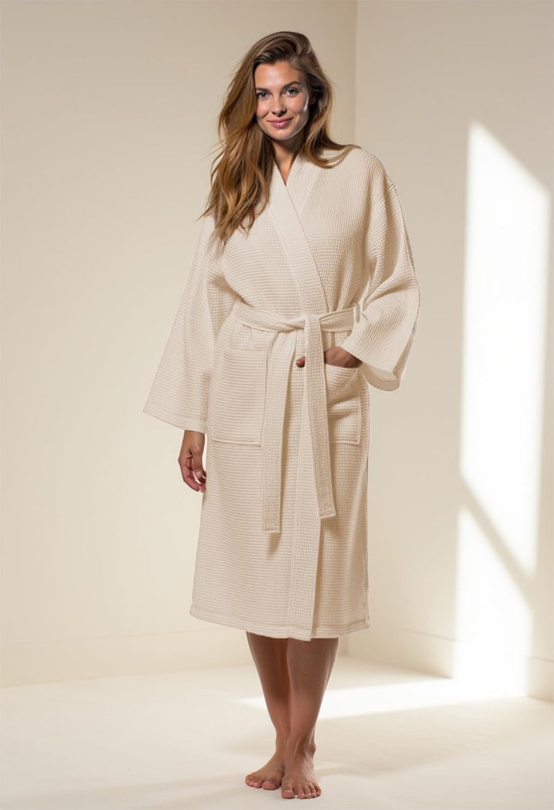Turquaz Lightweight Full-Length Robes For Women Waffle Kimono Bathrobe - Soft, Fast-Drying, Long-Lasting Cotton Blend Unisex - Image 2